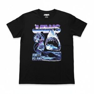 Jaws L Black Womens Graphic T-Shirt Amity Island Retro Vintage Casual